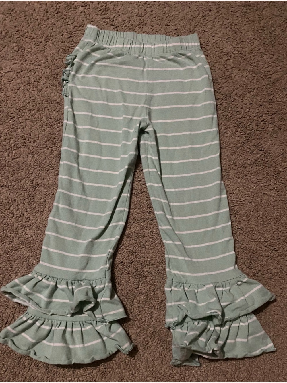 Ruffle Butts Mint Green and White Striped Ruffle Hem Pants